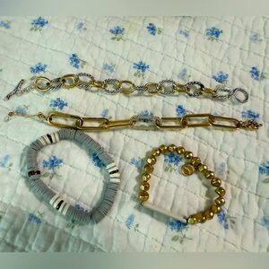 New Lot of 4 Fashion Bracelets Set Gold & Silver Stack